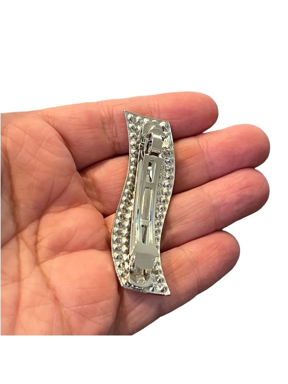 Elegant Pearl and Crystal Rhinestone Silver  Clip approx 2.75”FINAL PRICE DROP